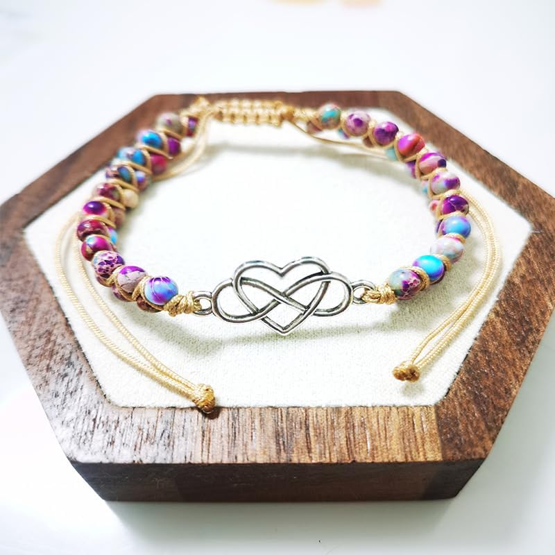 DivaGlamz To My Granddaughter-Infinity Forever Love Heart Bracelet, Natural Emperor Stone Double Layer Purple Beaded Woven Wrap Bracelets Adjustable Mind Peace Gift Jewelry - Image 2